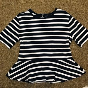 Navy and white striped peplum top